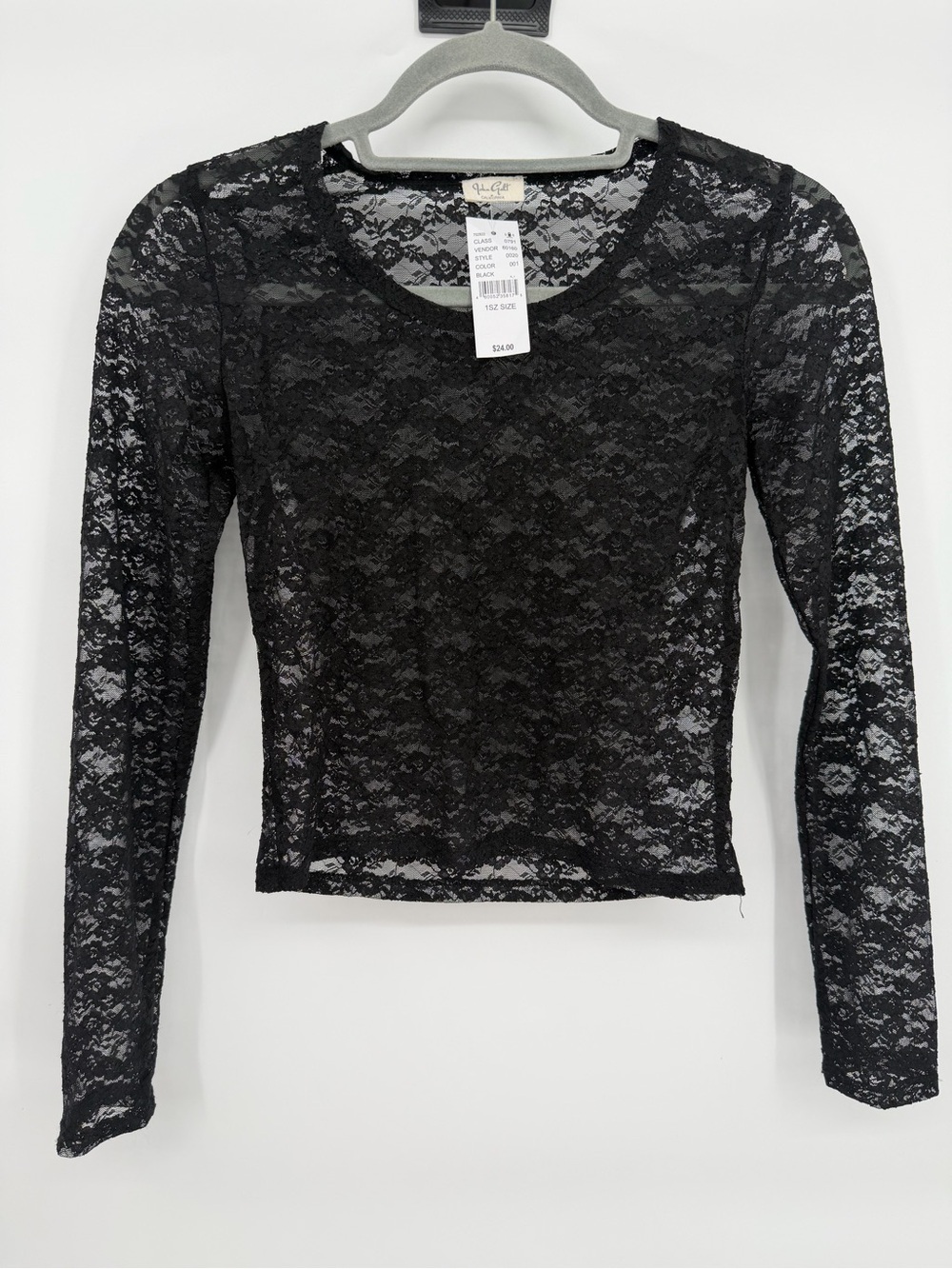 Brandy Melville Black Sheer Lace Long-Sleeve Crop Top